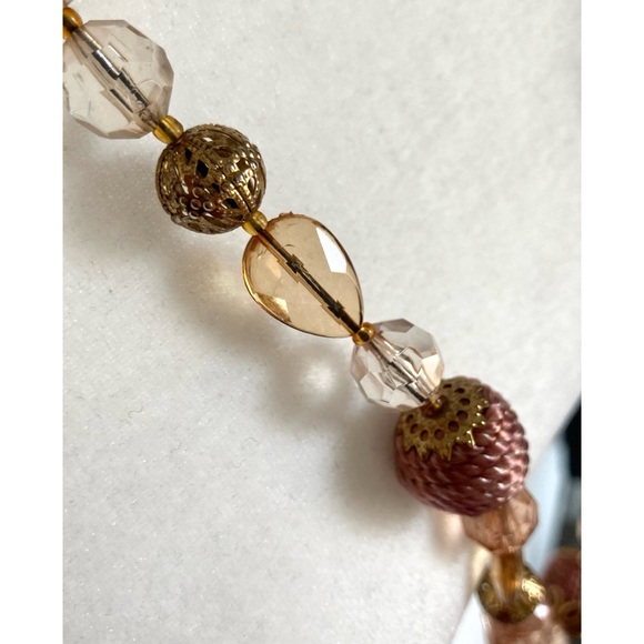 Vintage Beaded Necklace Satin-Wrapped Focal Beads Faceted Accents 34” Long - Picture 8 of 11